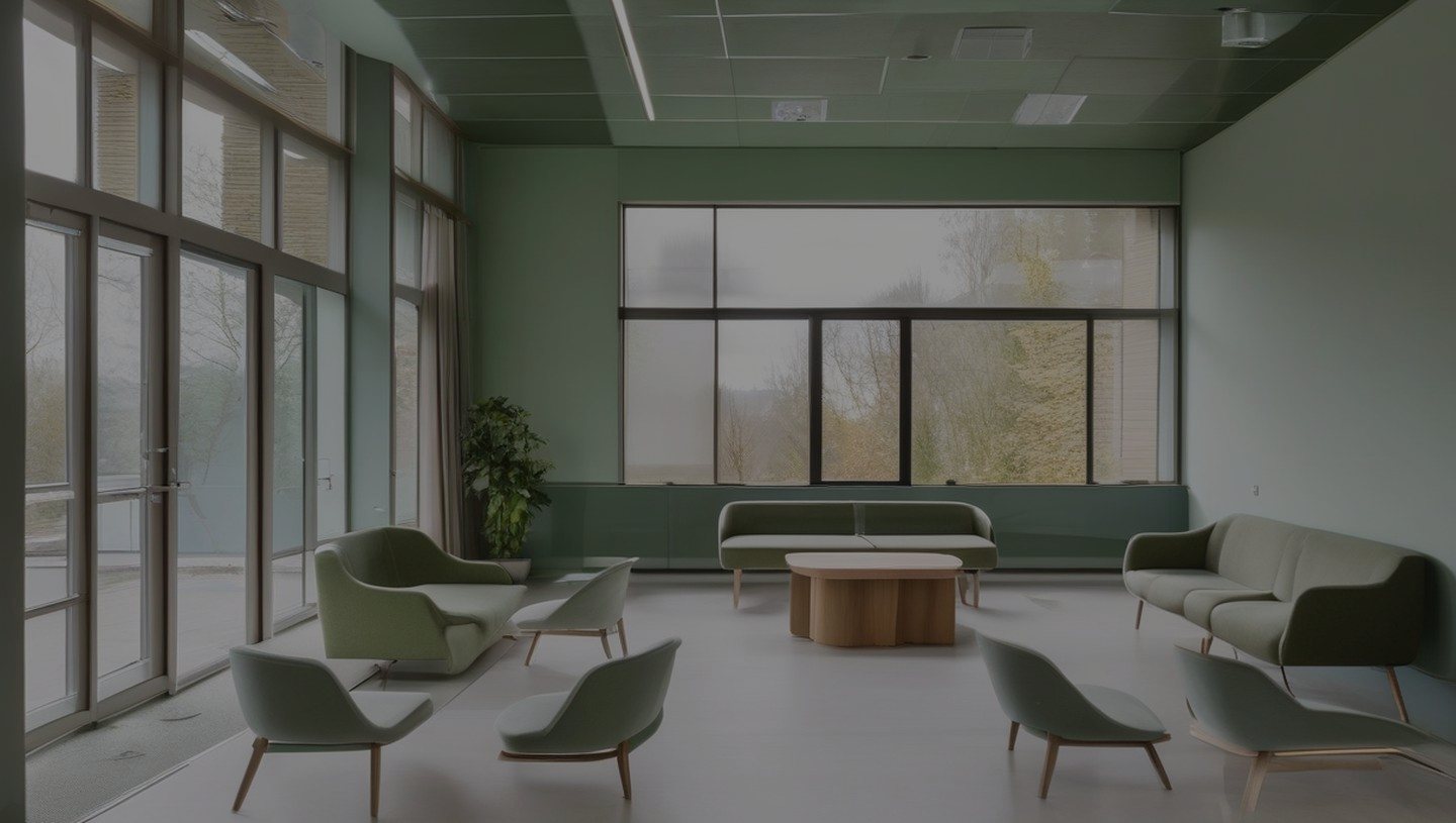 Wartebereich einer Klinik mit Sitzreihen